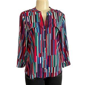 Calvin Klein Print Top Blouse with Roll Sleeves size M.